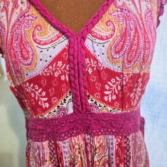 Bila Hot Pink Paisley Print Rayon Midi Dress | Made in India & Boho | Size XL - Picture 4 of 11